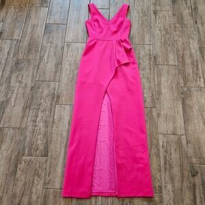 Black Halo Eve Gown Womens Size 8 Hendricks Pink Draped Peplum Ponte Scuba Dress